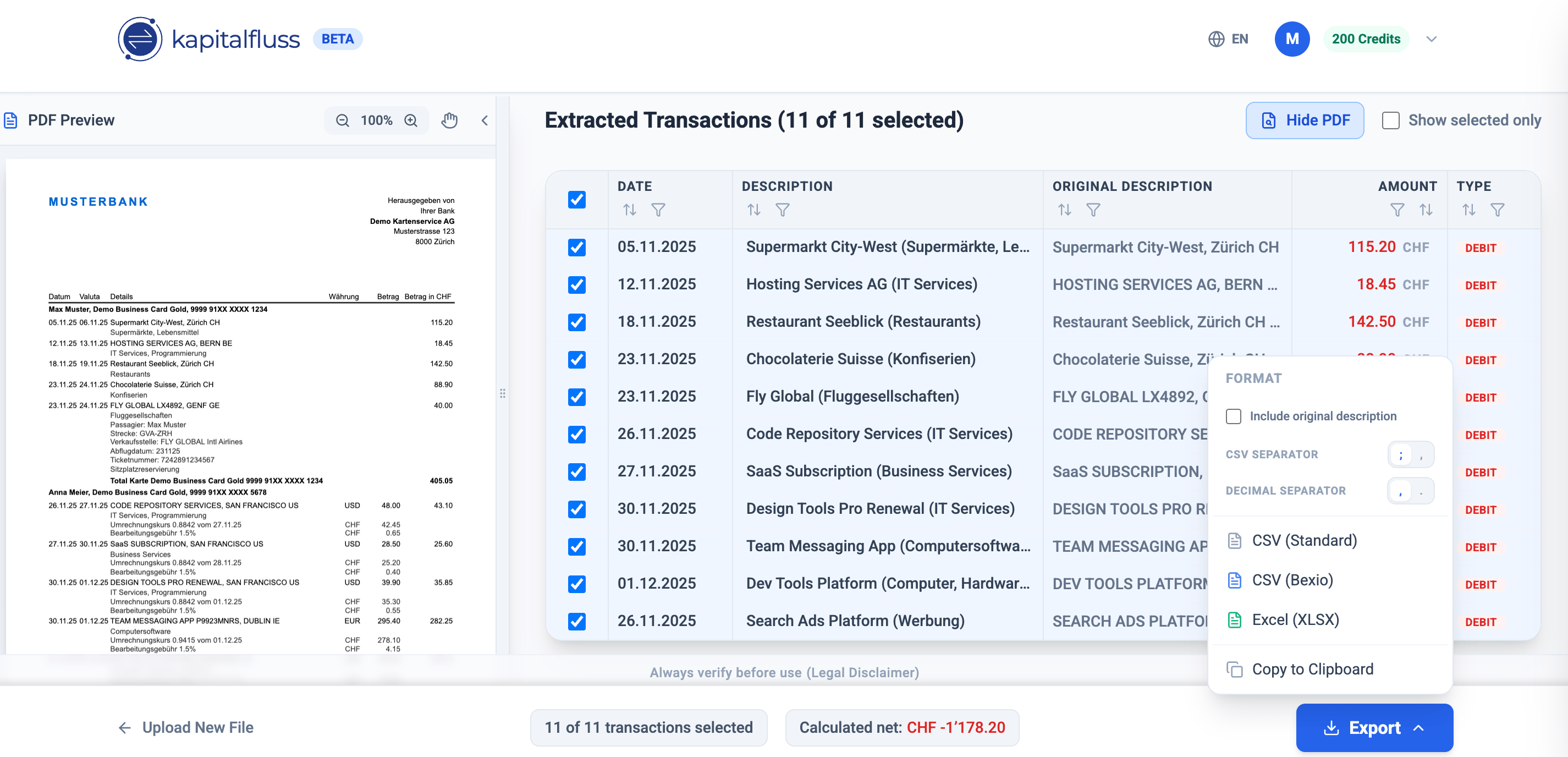 kapitalfluss Dashboard